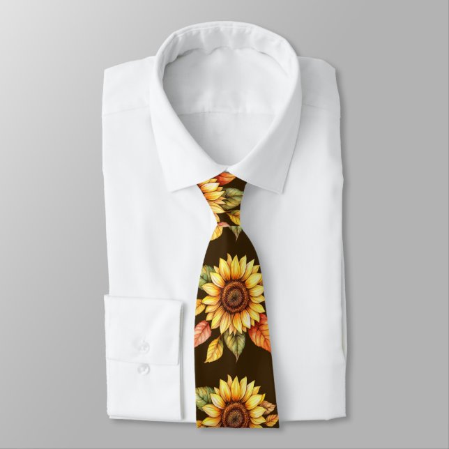 Gravata Girassol – Moda de Outono em Aquarela (Amarrado)