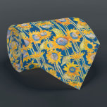 Gravata Girassol Moderno sobre Padrão Floral Azul<br><div class="desc">É um jardim de girassóis amarelos decorando esta gravata. Perfeito para casamentos e outras ocasiões especiais. Concebido pelo artista mundialmente famoso ©Tim Coffey.</div>