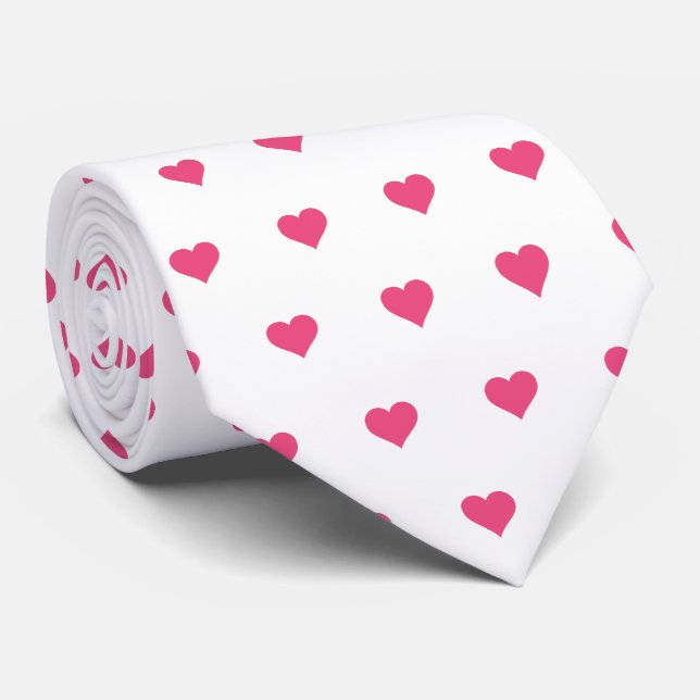 Gravata Glam White e Pink Hearts (Rolled)