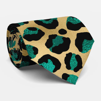 Gravata Glamour em Estampa de Leopardo Dourado e Azul
