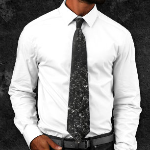 Gravata Glimmery Onyx Damask Grelha de Prata Negra