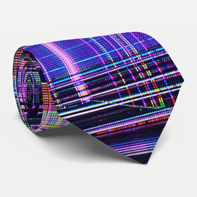 Gravata Glitch tech abstract pattern print tie (Rolled)
