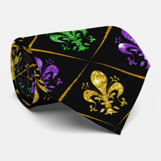 Gravata Glitter Fleur de Lis Diamante Mardi Gras