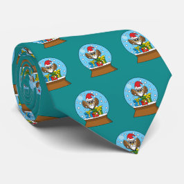 Gravata Globo de Neve com Santa Claus Owl