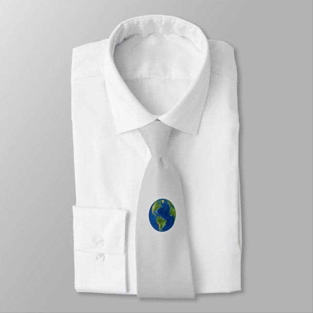Gravata Globo Terrestre Elegante em Cinza Claro (Amarrado)