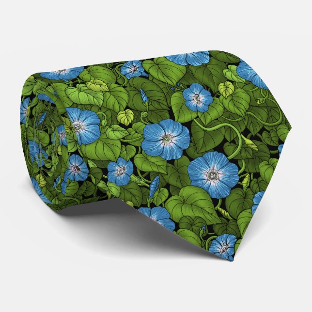 Gravata Glória da manhã em azul e verde (Rolled)