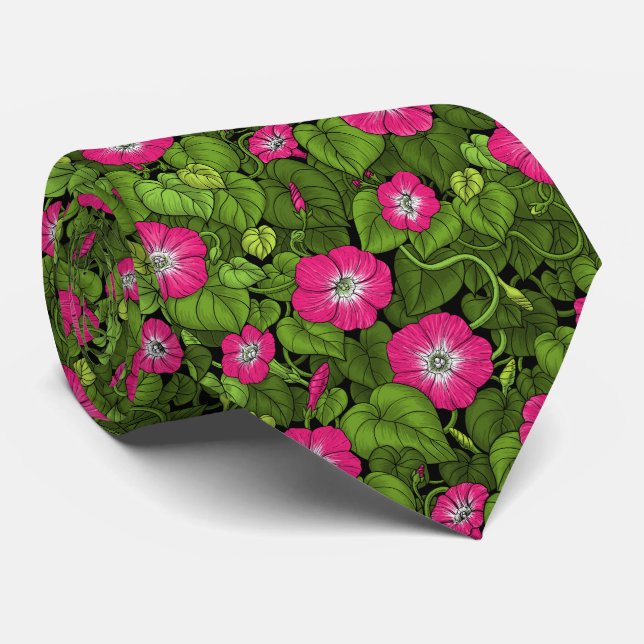 Gravata Glória da manhã em rosa e verde (Rolled)