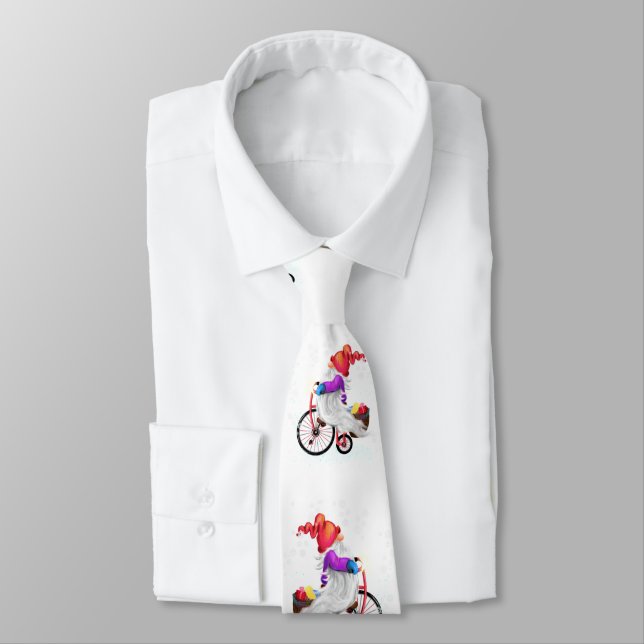 Gravata Gnome engraçado com bicicleta e presentes - Feliz  (Amarrado)