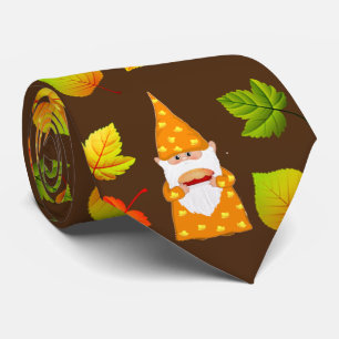 Gravata Gnomo Fofo & Folhas de Outono Lindas em Marrom