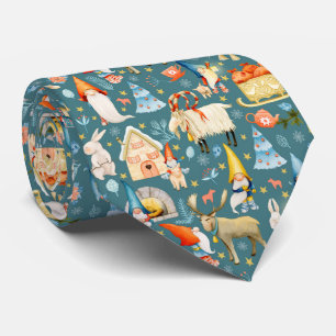 Gravata Gnomos Nórdicos de Natal Whimsso com Animais