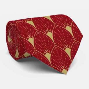 Gravata Gold Art Deco Pattern & Deep Red Background