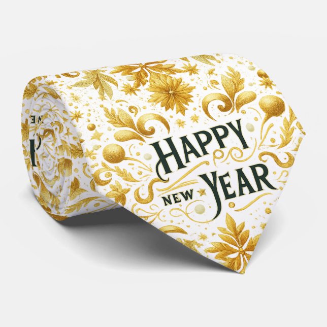 Gravata Gold Happy New Year  (Rolled)