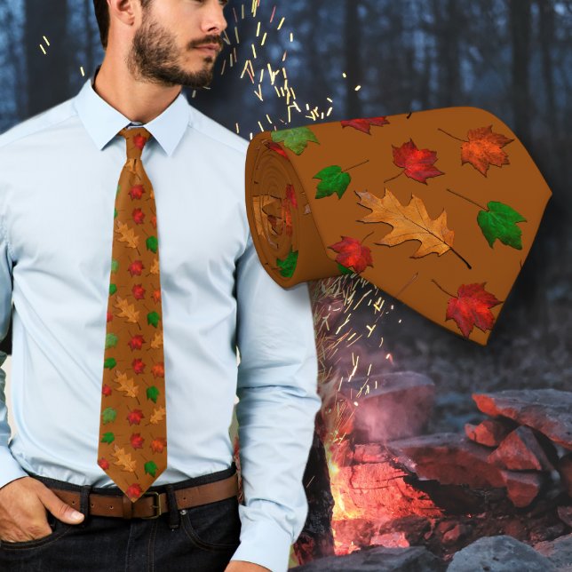 Gravata Golden Brown Fall Leaves Pattern Tie (Criador carregado)