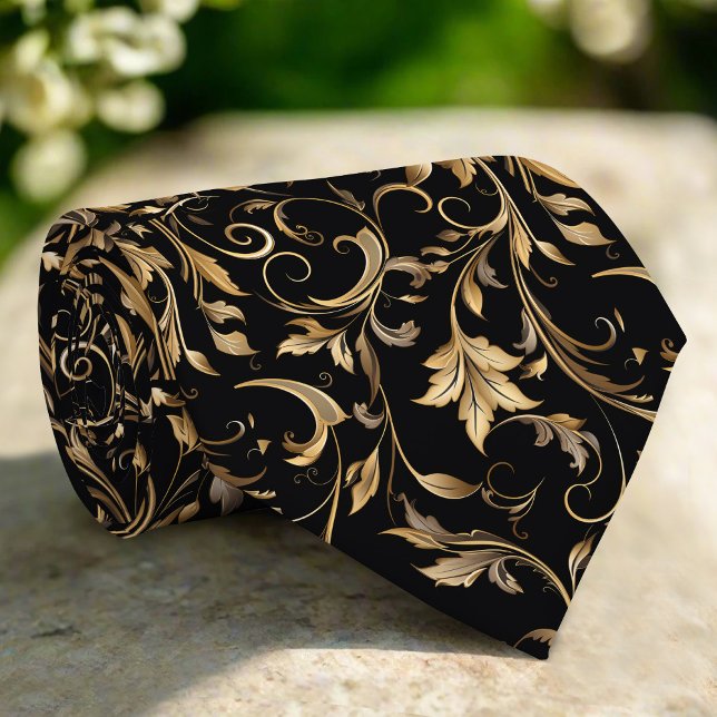 Gravata Golden Floral Pattern  Elegant Luxury Modern (Criador carregado)