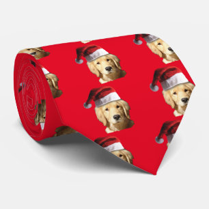 Gravata Golden retriever que veste um chapéu de Papai Noel