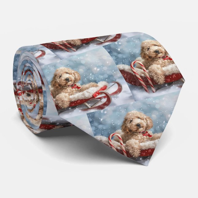Gravata Goldendoodle Cachorro Natal Festivo (Rolled)
