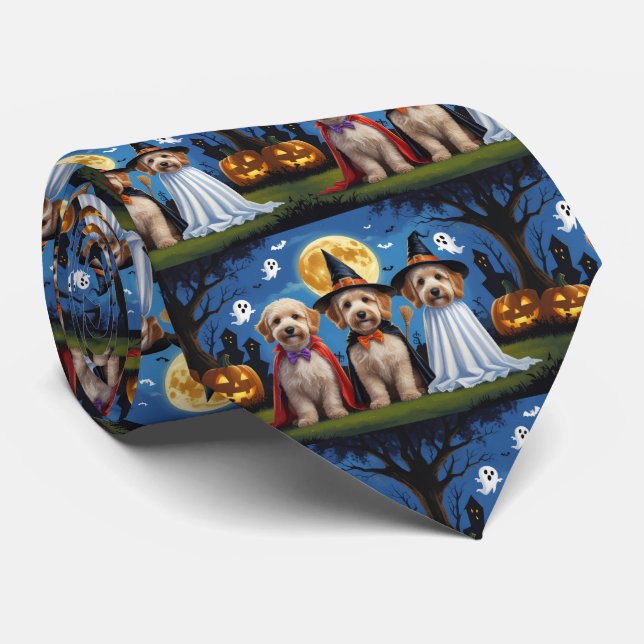 Gravata Goldendoodle Cães Pumpkin Halloween Engraçado (Rolled)