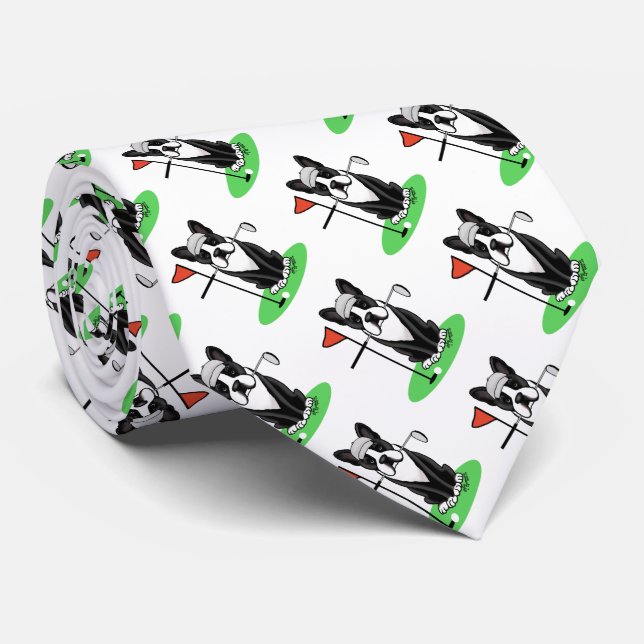 Gravata Golf Boston Terrier Dog (preto) Cute (Rolled)