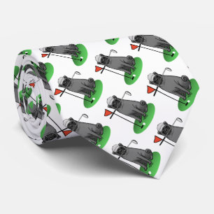 Gravata Golf Pug Jogando Golfe (preto), Cachorro Bonito En