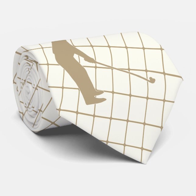 Gravata Golf Tan Silhouette Golfer e Golf Club 2 (Rolled)