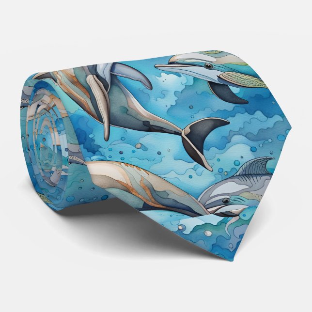 Gravata Golfinhos nadando no mar (Rolled)
