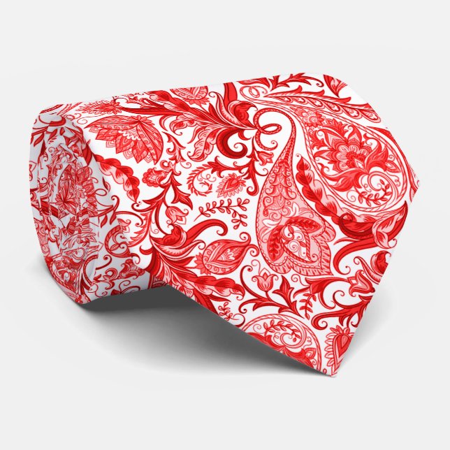Gravata Gorgeous Red Floral Paisley Patterno (Rolled)