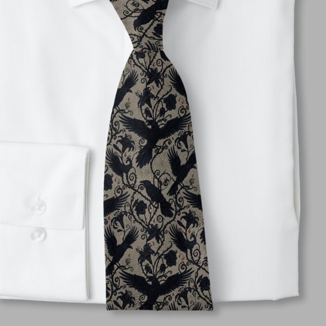Gravata Gothic Raven Dark Academia Alternative Wedding (Whimsigoth raven necktie)