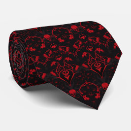 Gravata Gothic Red and Black Skulls and Flowers