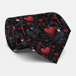 Gravata Gothic Red Hearts Red Flowers and Crows