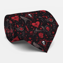 Gravata Gothic Red Hearts, Skulls and Crows