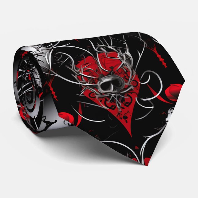 Gravata Gothic Skull Red Black and Gray Line Art (Rolled)