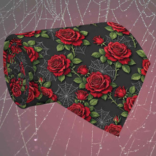 Gravata Gótica de Rosas Vermelhas e Teias de Aranh