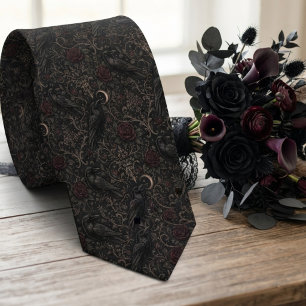 Gravata Gótico Corvo Floral Escuro