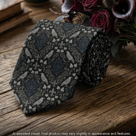 Gravata Gótico Preto Carvão Damask Corvo