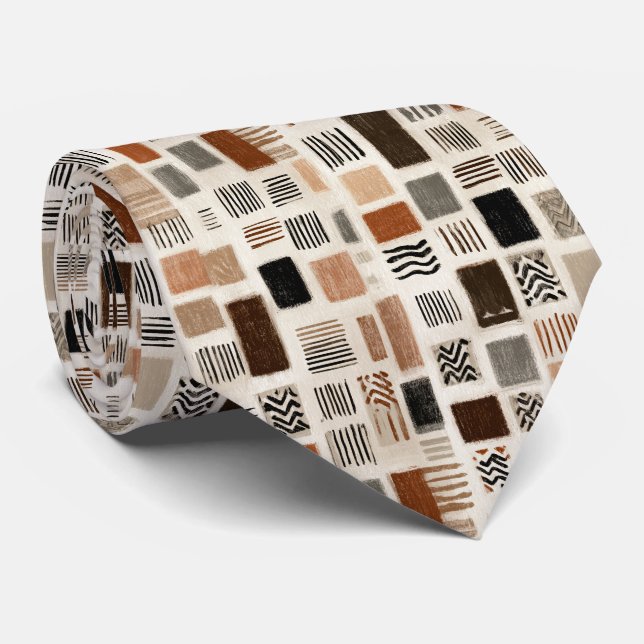 Gravata Grade Boho Abstrato em Xadrez - Textura Desenhada  (Rolled)