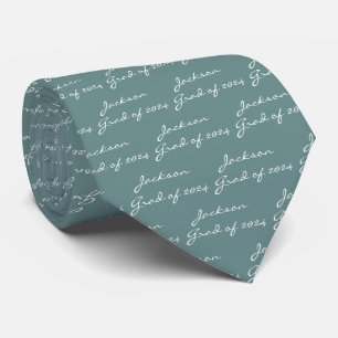 Gravata Graduação White Script Sage Green Personalizado