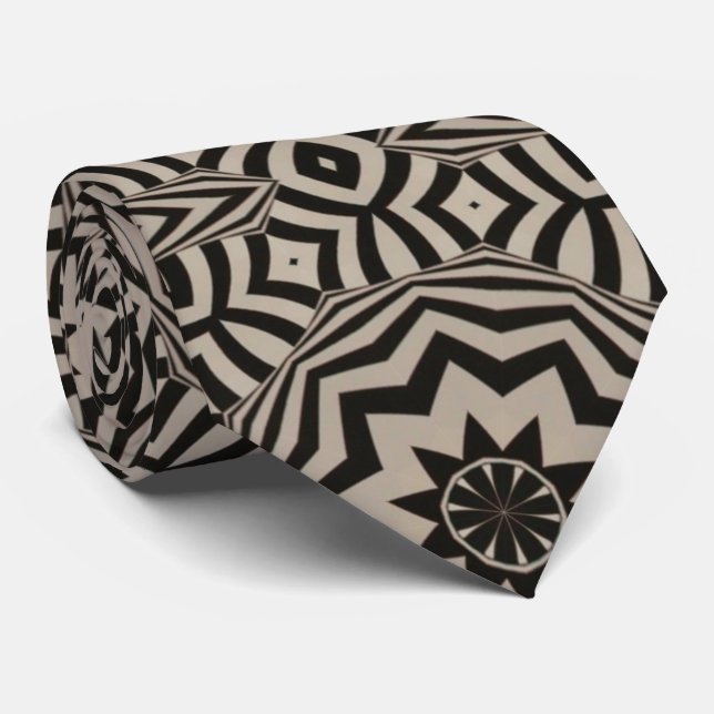 Gravata Gráfico Branco Preto Deco Padrão Colar Coletor (Rolled)