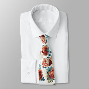 Gravata Grama das Pampas Azul Turquesa Terracota Floral El