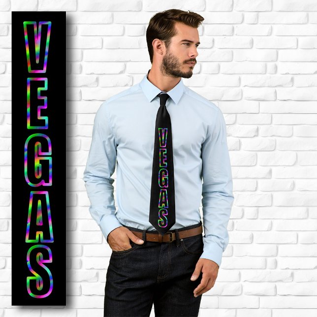 Gravata Grático Neon Vertical VEGAS Preto (Vertical VEGAS Neon Graphic Black Tie)