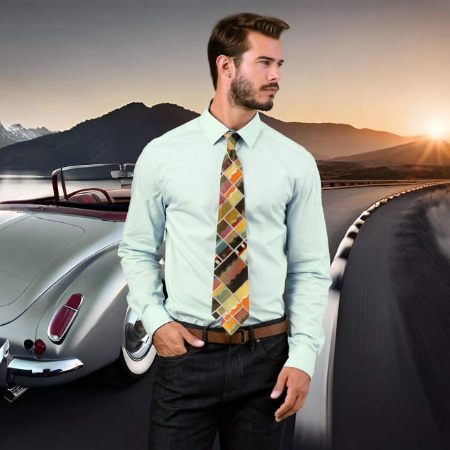 Gravata Gravação de Padrão de Vidro Líder Moderno (Tie featuring a painted geometric pattern design inspired by leaded glass.)