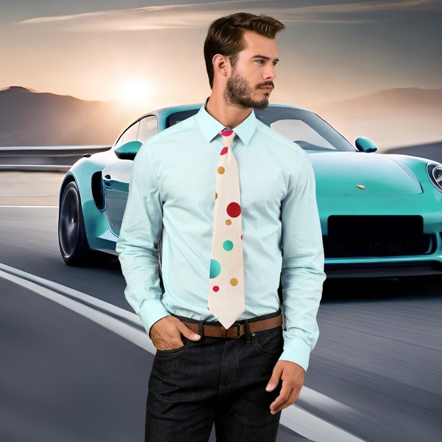 Gravata Gravação de Padrão do Confetti Sparkle Bolinhas (Tie featuring an elegant polka dot pattern in turquoise blue with cherry and gold colors on ivory.)