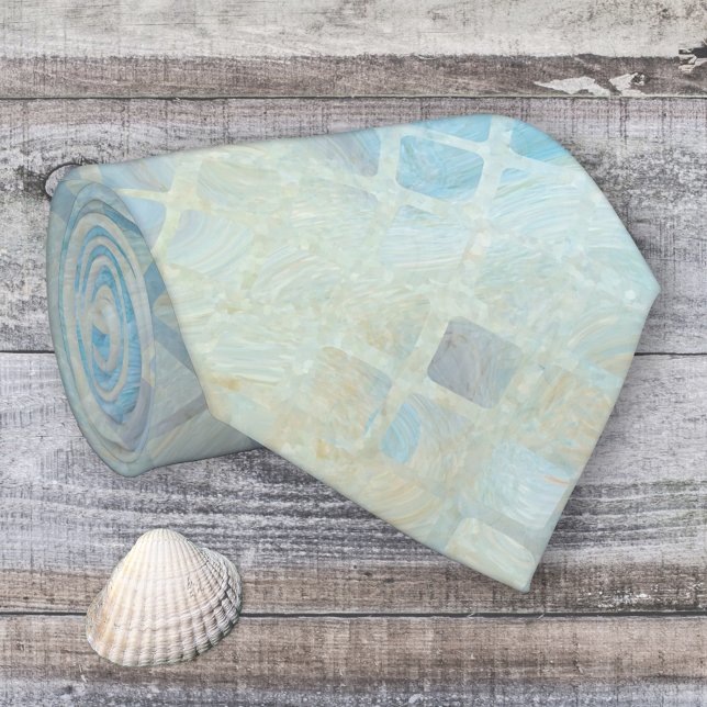 Gravata Gravação de padrão verificado inspirada na praia (Tie featuring a seafoam inspired abstract beach design)