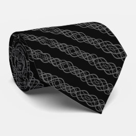 Gravata Gray On Black Twisted Curvy Line Drawing Pattern