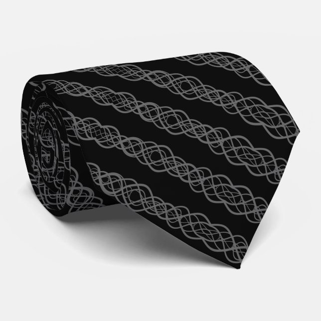 Gravata Gray On Black Twisted Curvy Line Drawing Pattern (Rolled)
