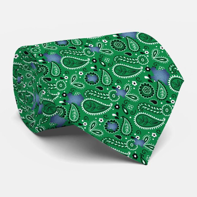 Gravata Green Bandana e Denim Texas Neck Tie (Rolled)