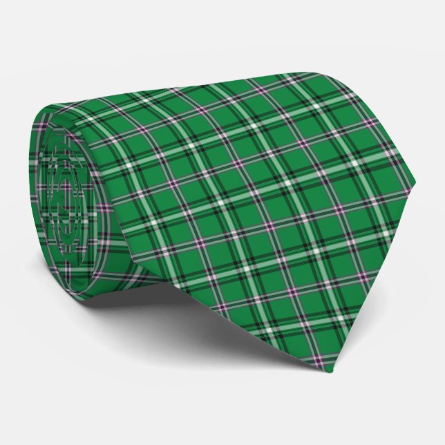 Gravata Green Black White Plaid Classic Neck Tie (Rolled)