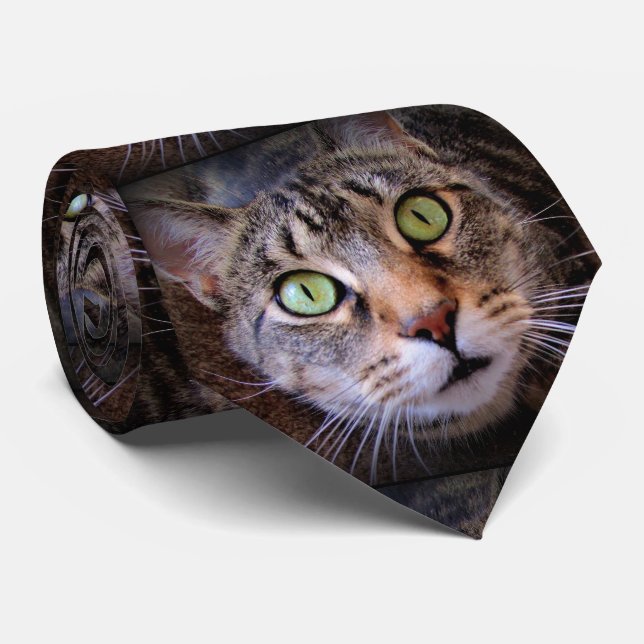 Gravata Green Eyed Tabby Cat Menswear Tie (Rolled)