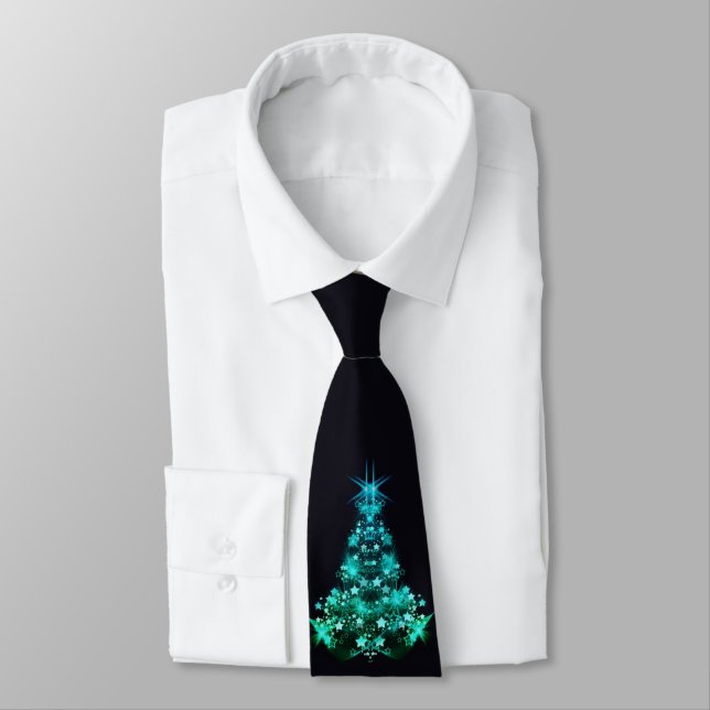 Gravata Green Shine of Stars on Christmas Tree Dark  (Amarrado)