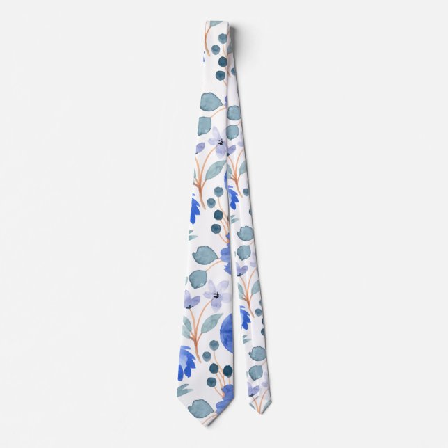 Gravata Greenery Watercolor Blue Floral Patten (Frente)