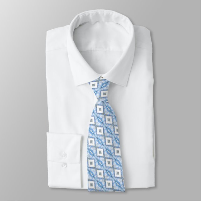 Gravata Grelha de Diamante – Azul Rastreado (Amarrado)